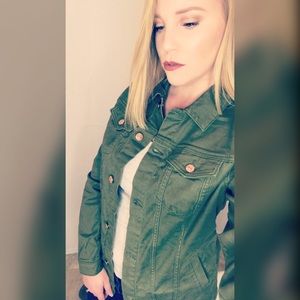 Lularoe Jaxon - Army Green with Rose Gold Buttons